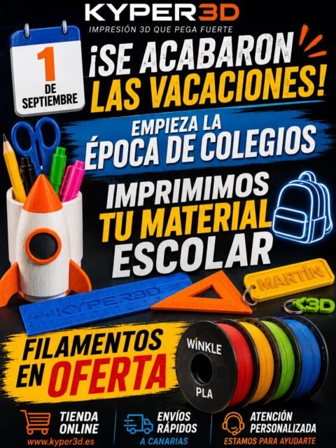 Comienza septiembre retomando la vuelta al cole!!!!📚🏫🧑🏫👩🏫👨🏫
Recordar que en nuestra tienda online tenemos oferta en filamentos.para vuestras impresoras 3D